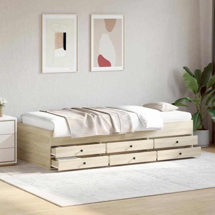 VidaXL Lit de Jour avec Tiroirs, Canapé-lit avec Rangement, Lit d'Invité, Meuble de Salon Chambre à Coucher, Moderne, Chêne 3280869