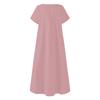 Vestido Maxi de Algodón y Lino de Verano para Mujer, Vintage Artístico de Color Sólido con Cuello Redondo de Manga Corta Holgado Talla Grande Casual Largo