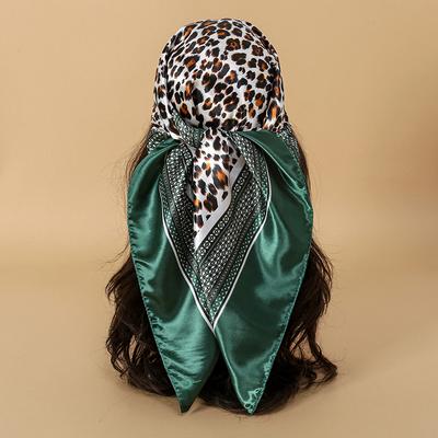 Fashion New Leopard Print Hijab 90cm Square Imitated Silk Scarf Designer Scarves Women Shawl Luxury Brand Wrap Muffler