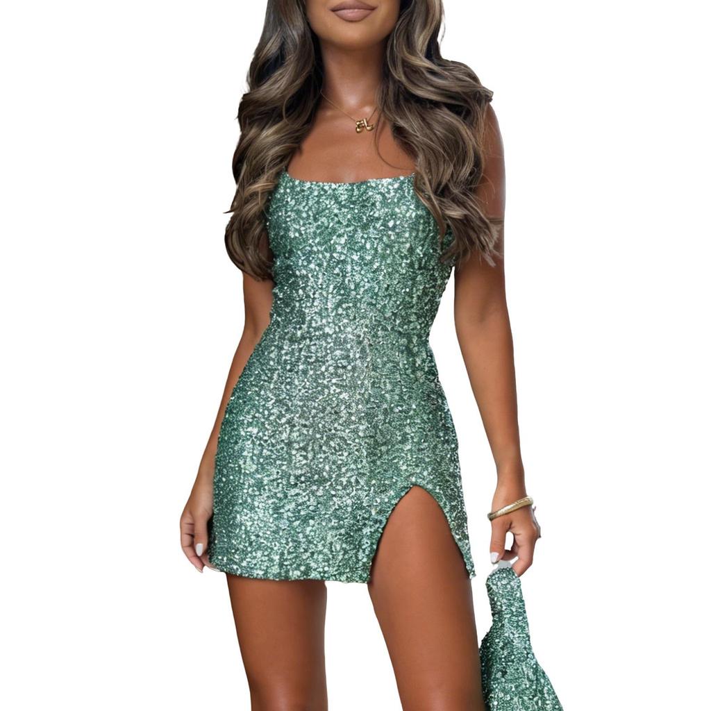 2026 European & American Sequin Spaghetti Strap Backless Party Dress