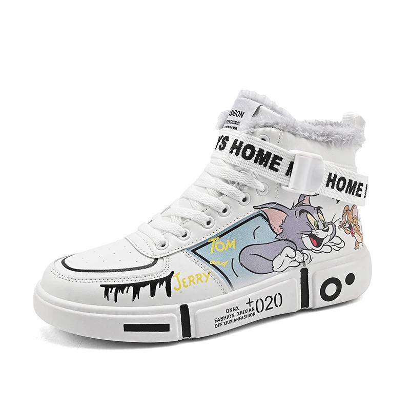 

Оригинальные детские кроссовки большого размера зимние теплые удобные высокие прогулочные ботинки модные плоские кожаные унисекс кеды для скейтборда мужские женские EU44