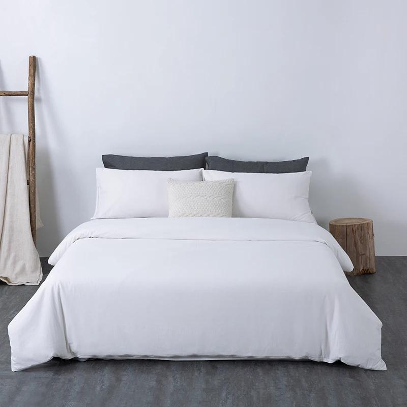 New minimalist color woven washed cotton four piece set, pure cotton bedding, thickened - solid color series
