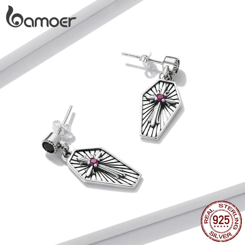 

Женские серьги BAMOER из стерлингового серебра 925 пробы, изысканные оригинальные шестиугольные серьги с тиснением креста, ювелирные изделия 925 silver