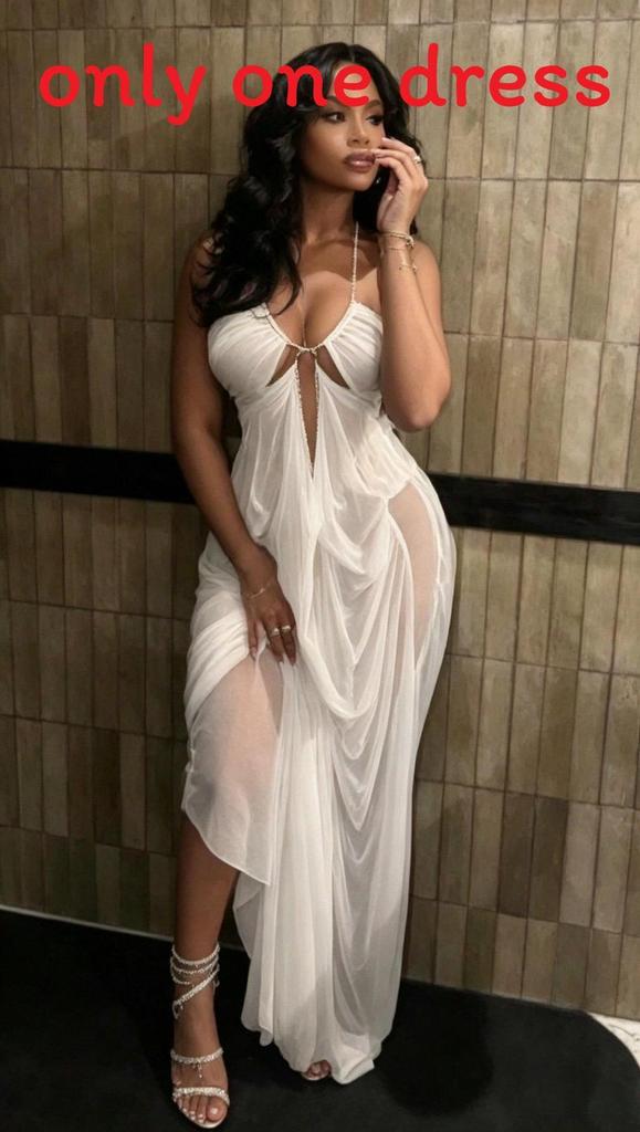 Sexy Sheer Mesh Splicing Dress With High Waist For Beach And Camping Fashion