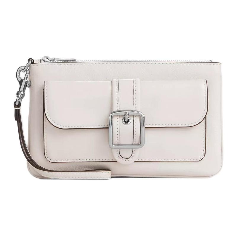 COACH AshtonWristlet 19 Silver Hardware Glossy Crinkle Leather Clutch Small Women s Chalk серебряный