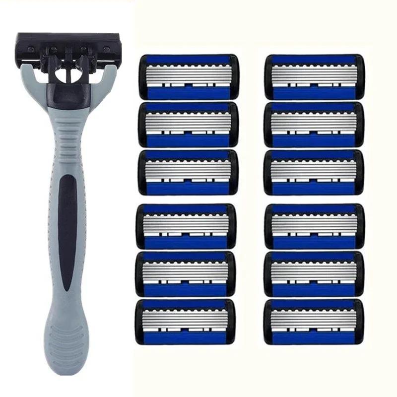 Men's Manual Razor Safety Razor 6-layer Stainless Steel Hair Removal Knife Replaceable Razor Head Razor Tools