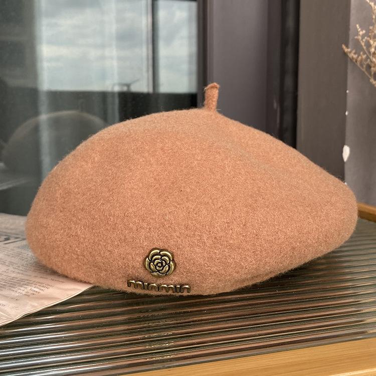 Wool Beret Women'S Versatile Face Small Three-Dimensional Stylish Bud Hat Japanese Literary And Artistic Painter Hat