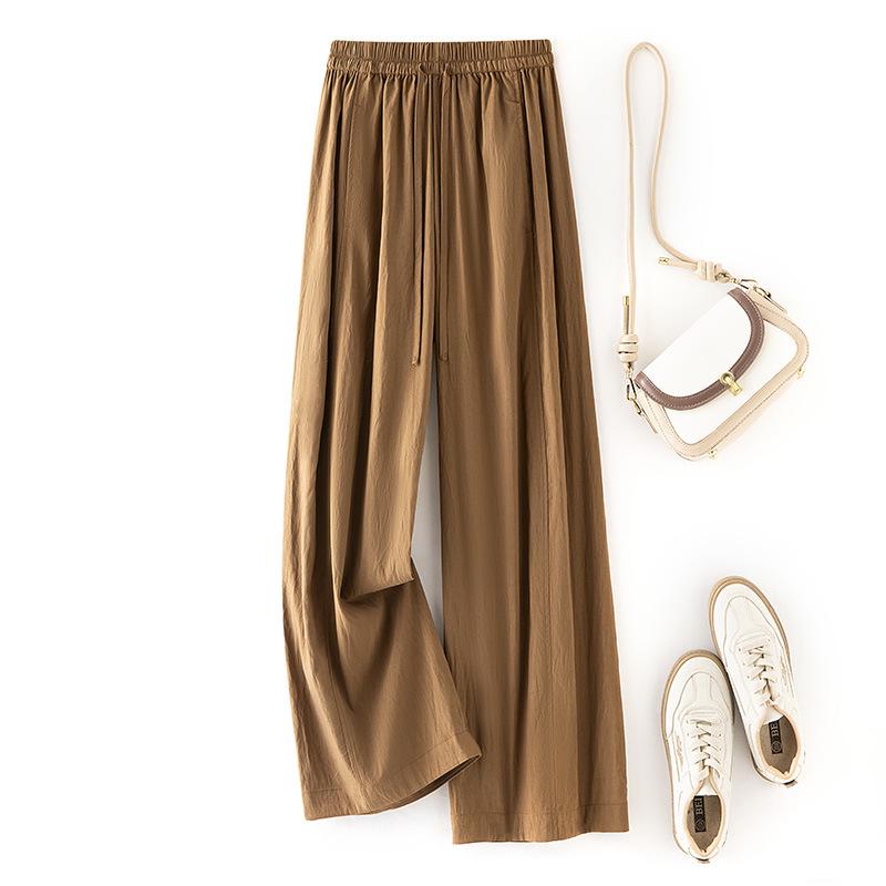 

Women s Japanese Tencel Wide-Leg Pants - Lightweight, Cool, Loose Fit, Slimming Lyocell with Drawstring, Yamamoto Style 27/M (105-115 jin) кофейный
