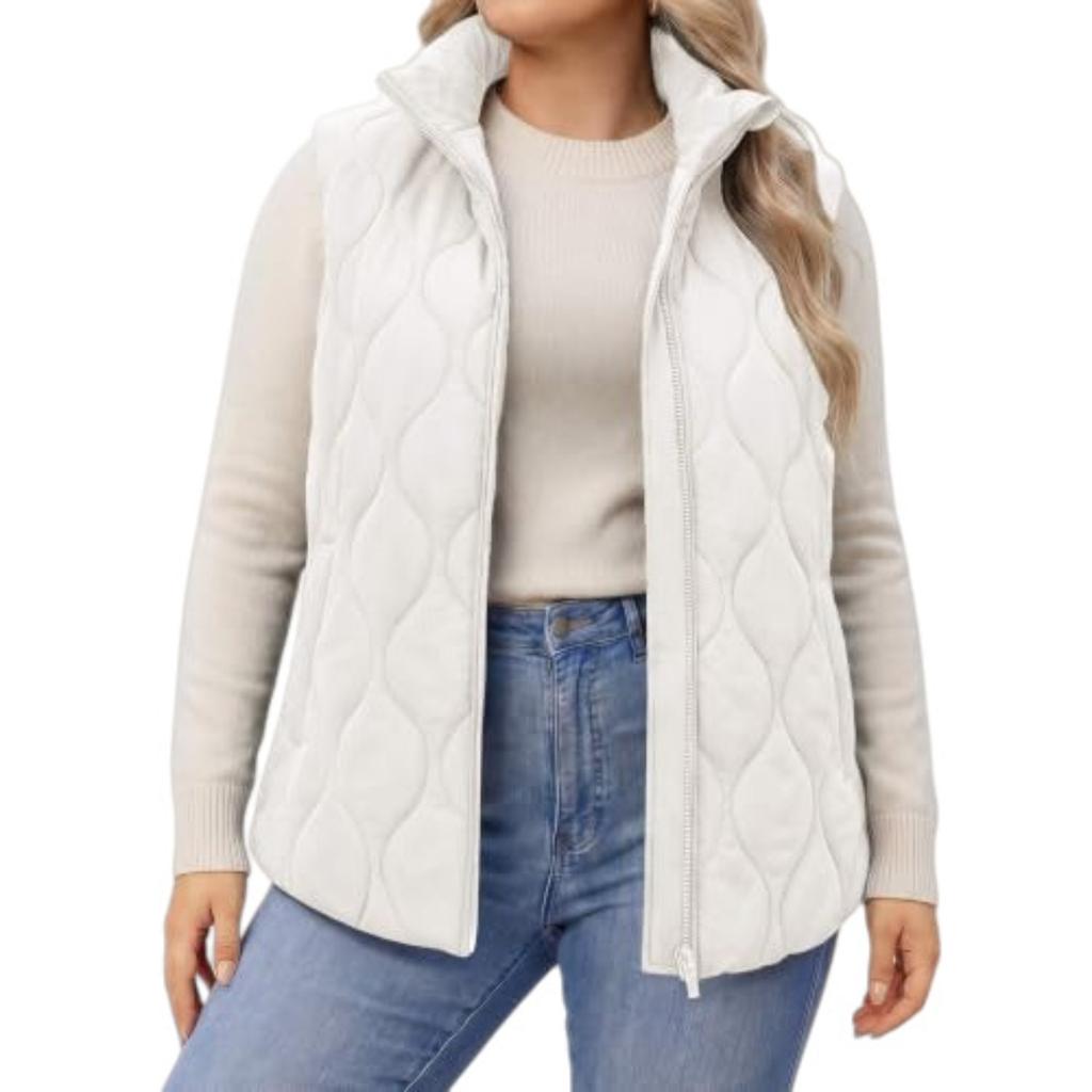 Gilet trapuntato imbottito da donna senza maniche con colletto alto e zip per autunno inverno