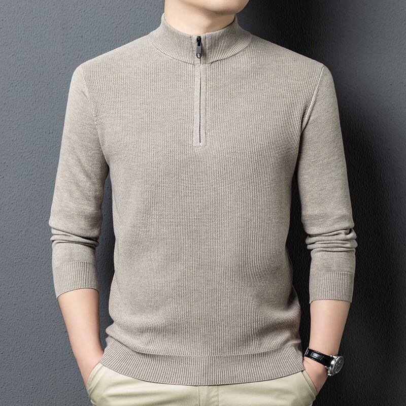 Men's Pullover Zipper Stand Collar Knit Sweater