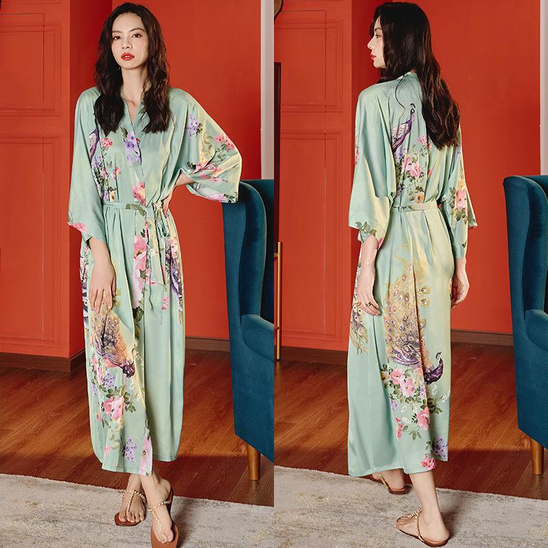 Yao Ting Women's Plus Size Satin Chiffon Pajamas - Summer Ice Silk Luxury Sleepwear & Bathrobe Set