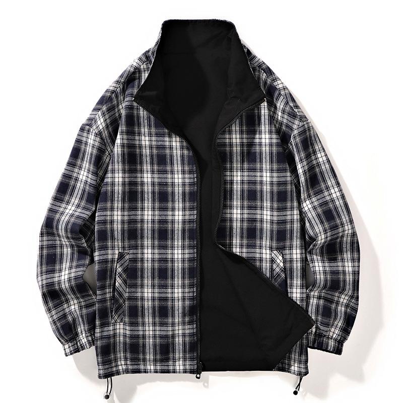 Spring and Autumn New Reflex Stand Collar Jacket for Men and Women Loose Outdoor Couples Wear Versatile Long-Sleeved Plaid Jackets for Men