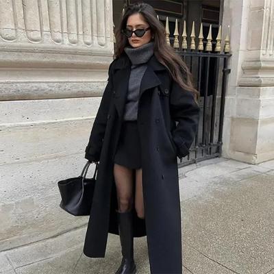 Lapel Collar Double Breasted Temperament Woolen Long Coat Thick Fabric Women's Warm Jacket Autumn 2025