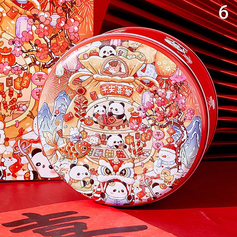 Chinese  Year Tinplate Candy Tin Can Metal Box Cartoon Year Of The Horse Panda Printed Candy Cookie Tea Storage Gift Case