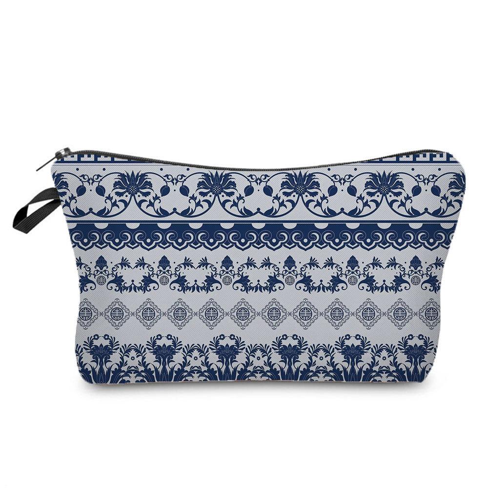 Women Blue and White Porcelain Print Cosmetic Bag Toiletries Organize Travel Storage Case 6701
