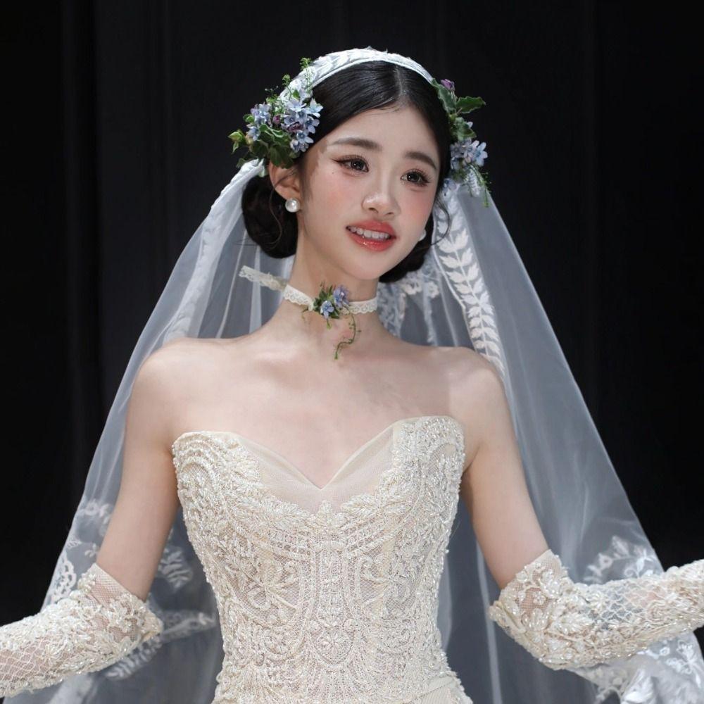 French Style Bridal Headdress Floral Hair Jewelry Set Romantic Wedding Headwear  Hair Accessories