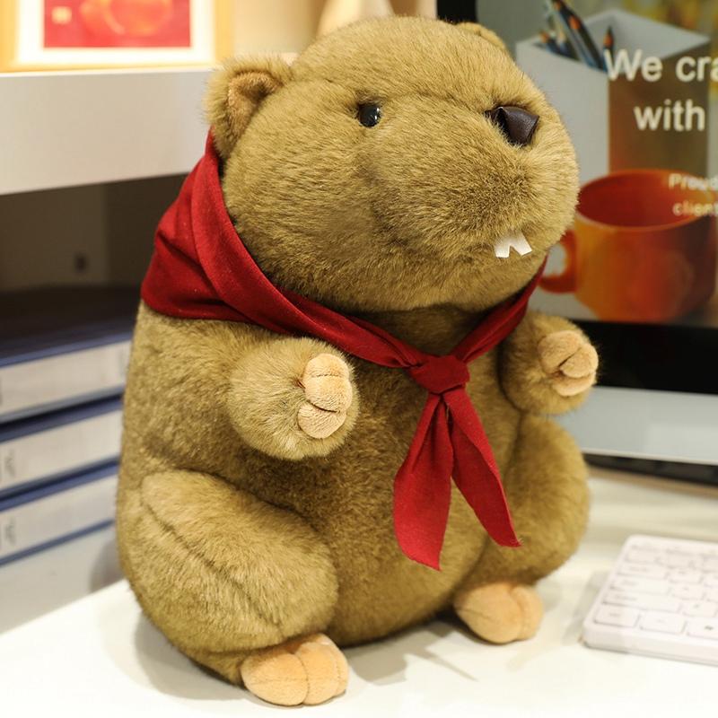 

Groundhog Stuffed Plush Toys Plush Filled Animal Adorable Red Scarf Groundhog Sleeping Companion Dolls Gifts 35cm