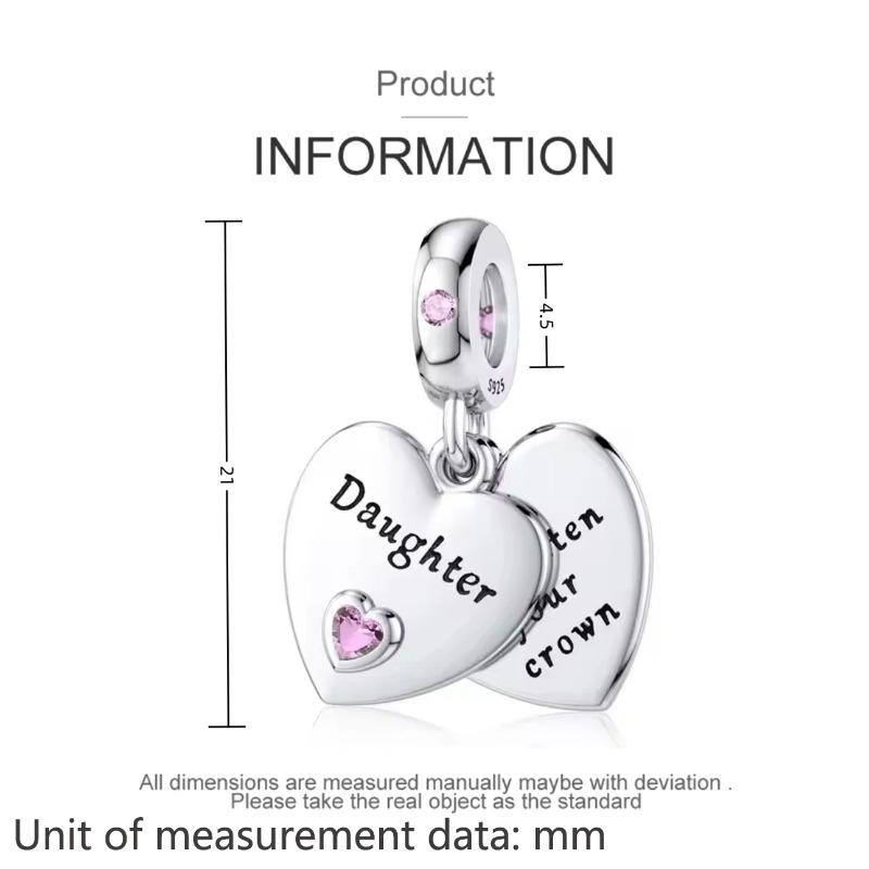925 Silver Pink Heart Charm Pendant For Mother Sisters Daughter Friend DIY Jewelry Fit Original Bracelet Women Gift