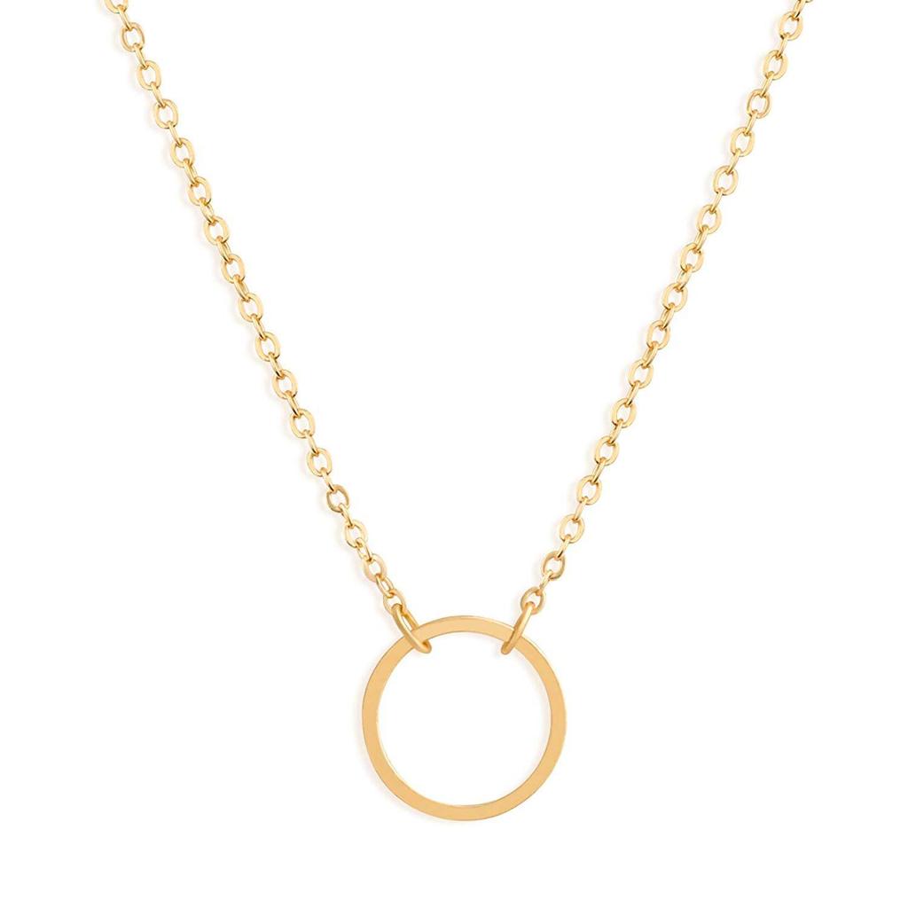 18K Gold European & American Design Titanium Steel Clavicle Necklace with Luxury Circle Pendant