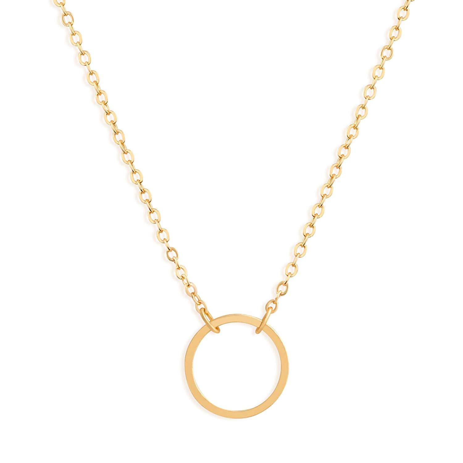 18K Gold Titanium Steel Clavicle Necklace with Round Pendant золотой