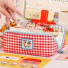 Plaid & Prism Square Pencil Case Pen Bag Cute Dog Korean Style Lattice Multi Pocket Storage Pouch for Stationery