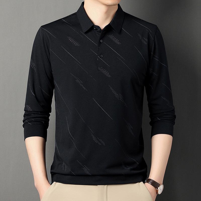 Мужская рубашка-поло с длинными рукавами среднего и пожилого возраста — фото 6