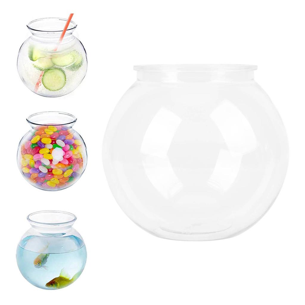Heavy Duty Plastic Round Fish Bowl Break Proof Multipurpose Small Round Fish for Desk Bookcase Decorations
