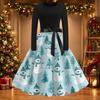 Women's Casual Christmas Print Neck Vintage Dress for Holiday Party