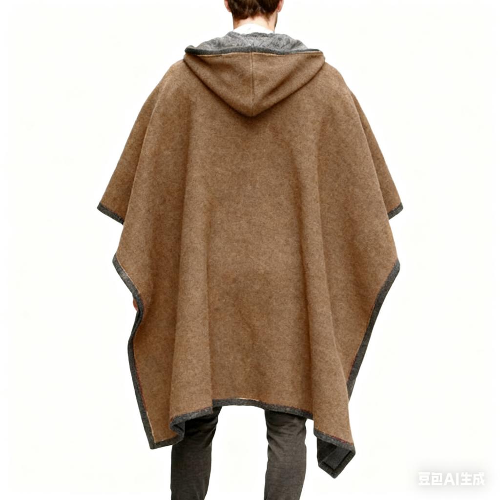 Herren Lässiger und Modischer Kontrastfarbiger Umhang Schal Pullover Cape Kapuzenwollmantel
