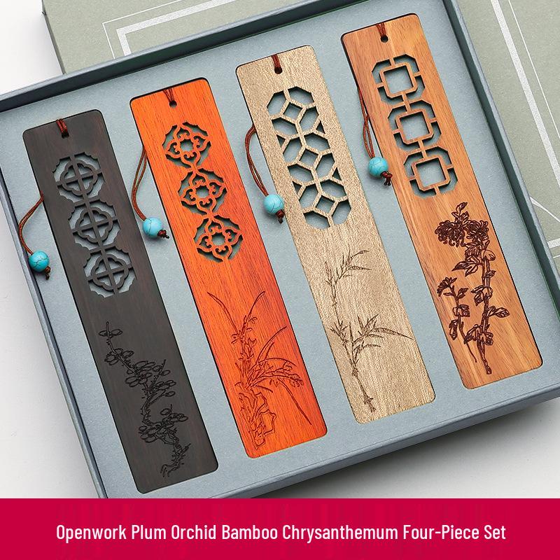 Rosewood Hollow Design Bookmark In Gift Box - Chinese Style Wooden Crafts Festival Gift