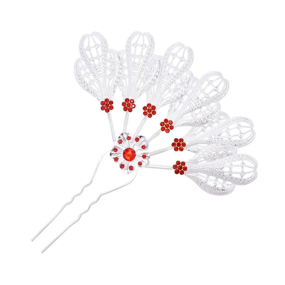 Crystal Thai Style Leaf Hair Stick Golden Ethnic Headdress Jewelry The Water-Sprinkling Festiva Silver A