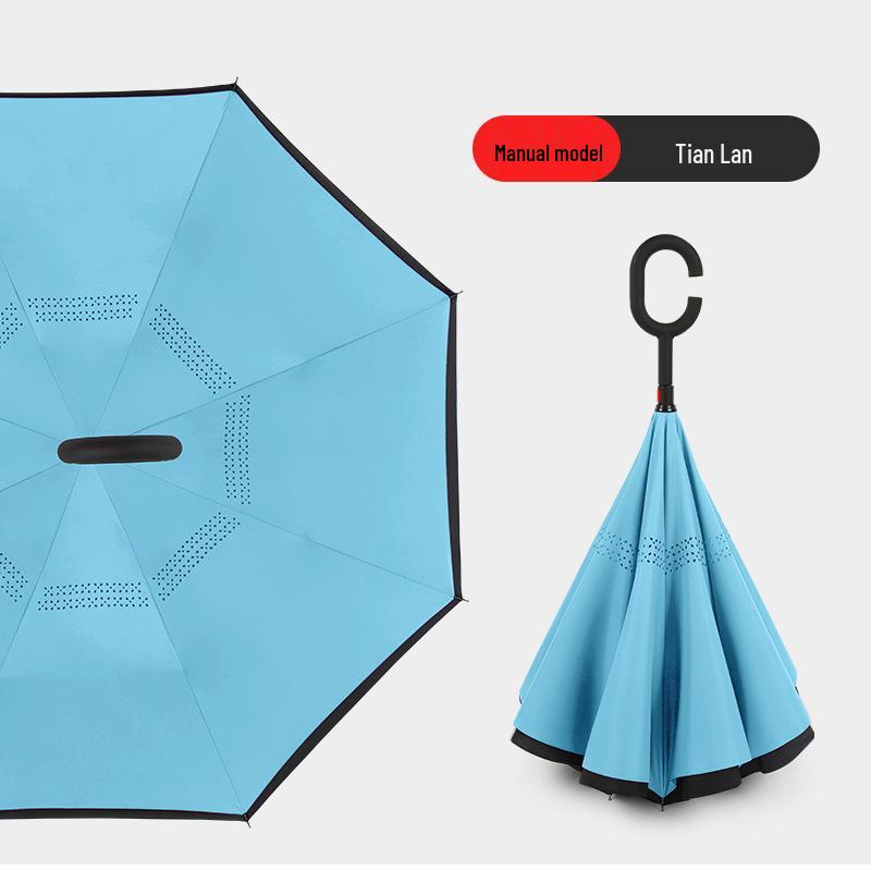 Custom Reverse Car Umbrella with Hands-Free C-Shaped Handle - Business Long Handle Umbrella with Logo Print for Men