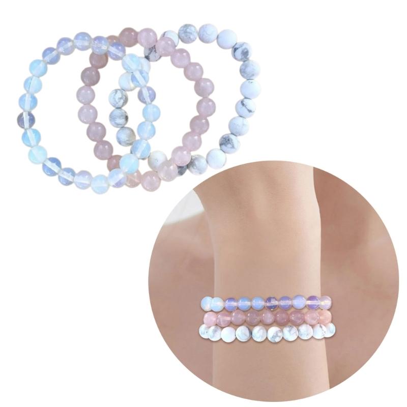 Set of 3 Healing Crystal Bracelet Set for Women Natural Stone Beaded Stretch Handchain Adjustable Wristchains Accessory