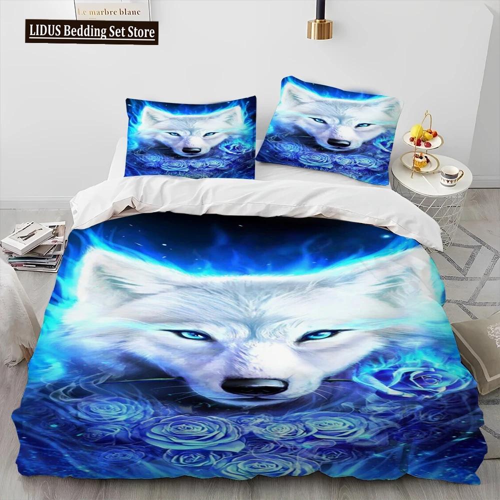 3D Tiger Leopard Wolf Animal Luksusa gultas veļas komplekts, Segas segas gultas komplekts Segas pārvalks spilvendrāna, Karaļa izmēra gultas veļas komplekts