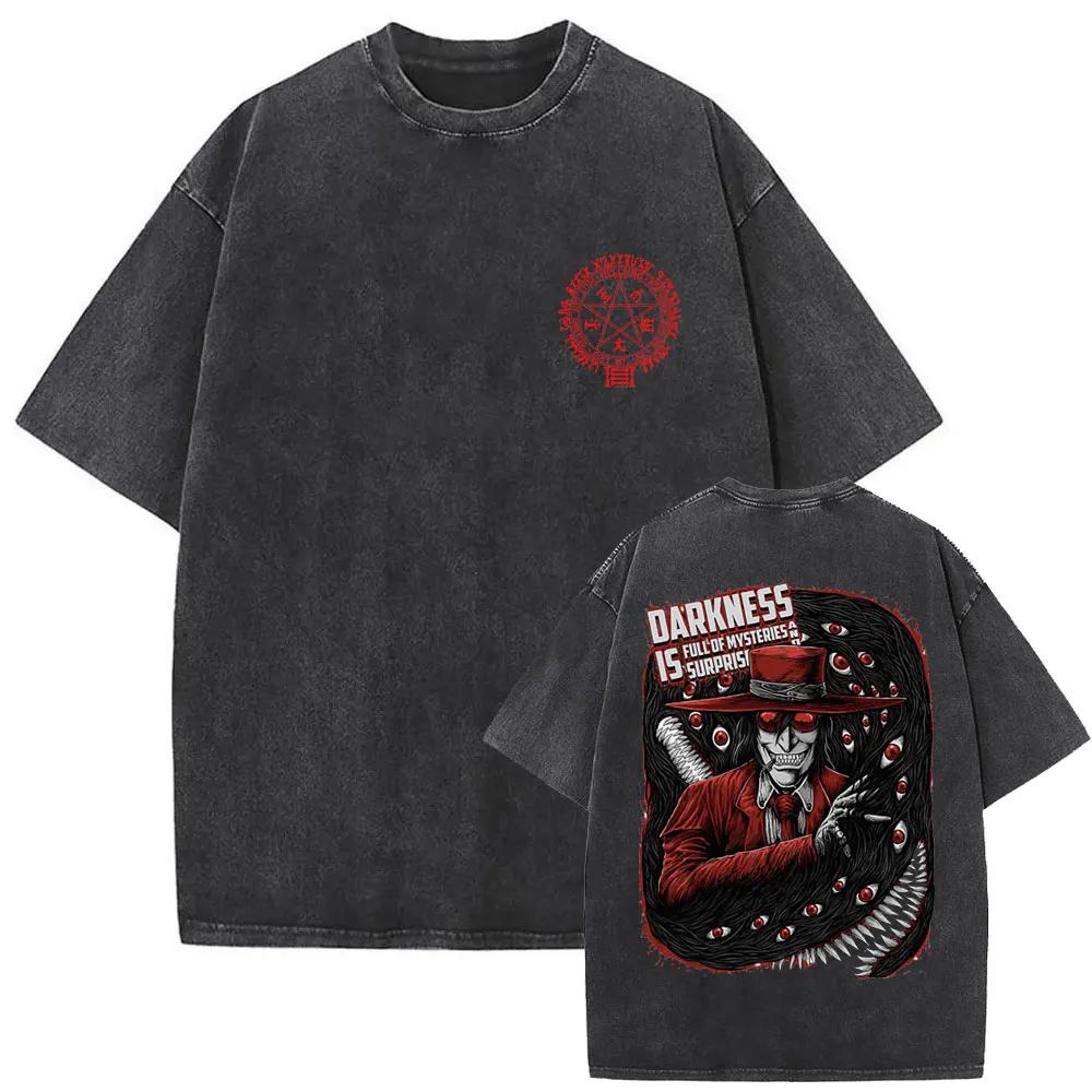 Washed Vintage Anime Hellsing Abraham Van Helsing Vampire Alucard Tshirts Men Women Fashion Casual Oversized T Shirt Streetwear