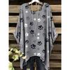 Women Vintage Plaid Stripe Printed Asymmetrical Hem O Neck Short Sleeve T Shirt Casual Fashion Street Top