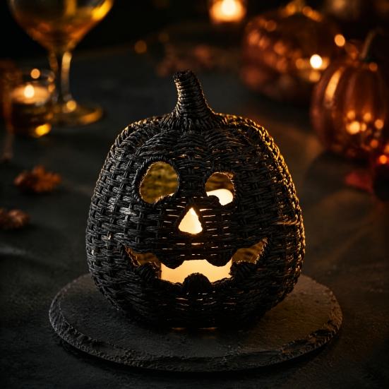 Pompoenvorm Decoratie Halloween Spookachtige Opbergdoos, Hars Jack-O-Lantern Theelicht Sculptuur Houder, Hol Tafelblad voor Feest
