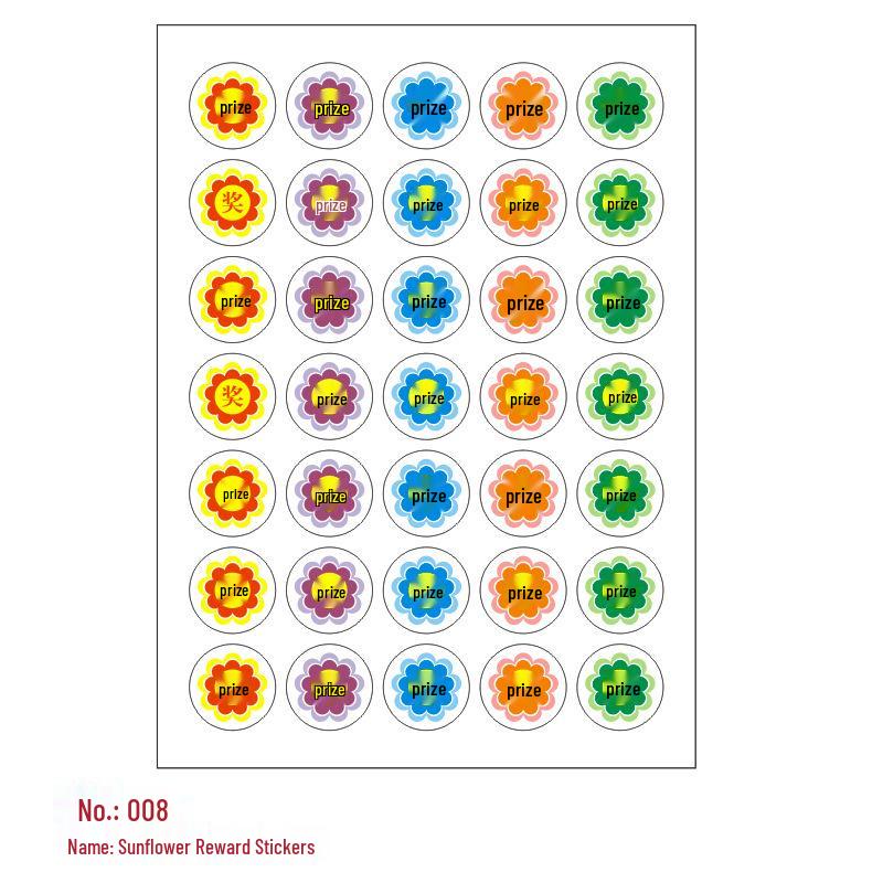 Children's Reward Stickers: Self-Adhesive, Red Flower, Thumbs Up, Smiley Face, Cartoon Designs for Primary School and Kindergarten.