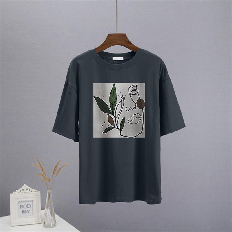 Shellsuning Abstract Character Graphic T Shirts Women Summer Soft Cotton Short Sleeve Tees Female Harajuku Chic Streetwear Tops