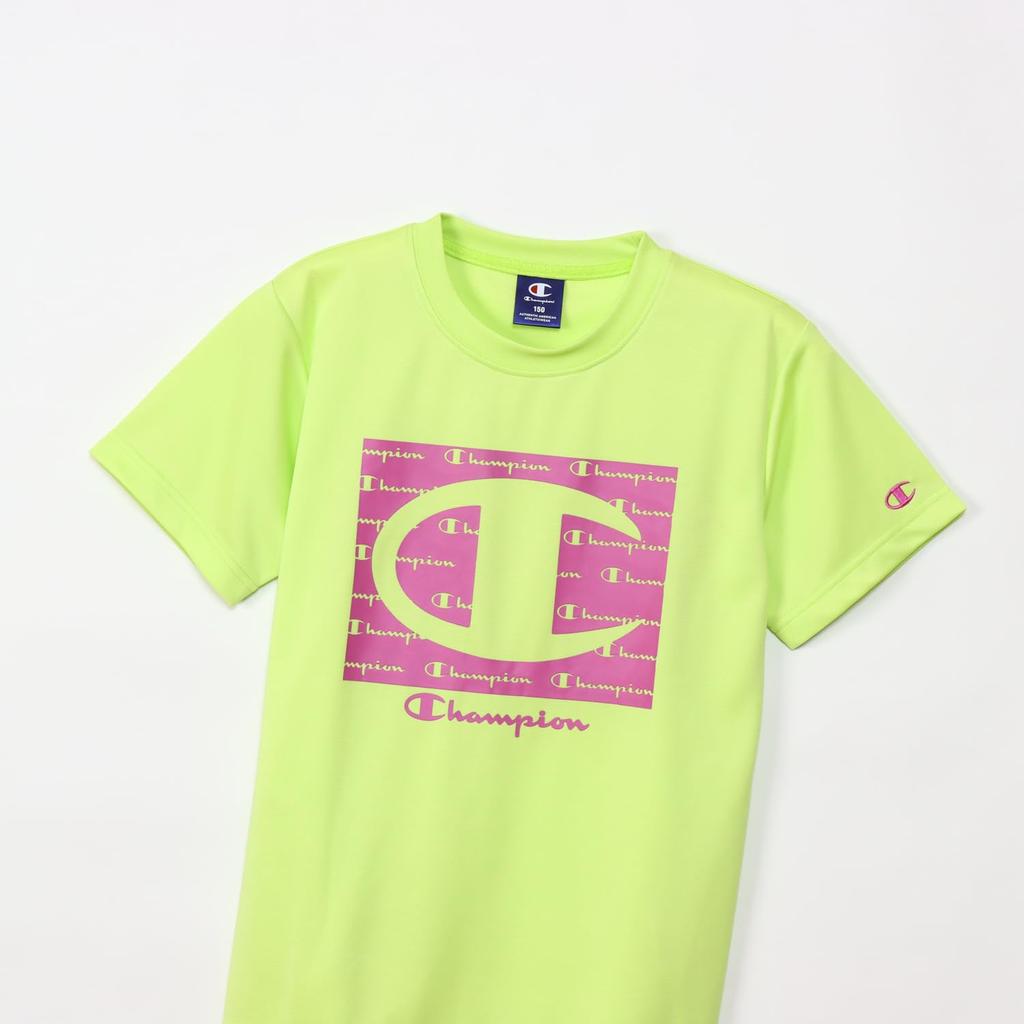 Champion Short Sleeve Crew Neck Graphic Logo Shorts Basic Size 110 Kids' T-Shirt, Quick-Drying, Print, T-Shirt & Set, Sports, CK-ZSW04, Lime,