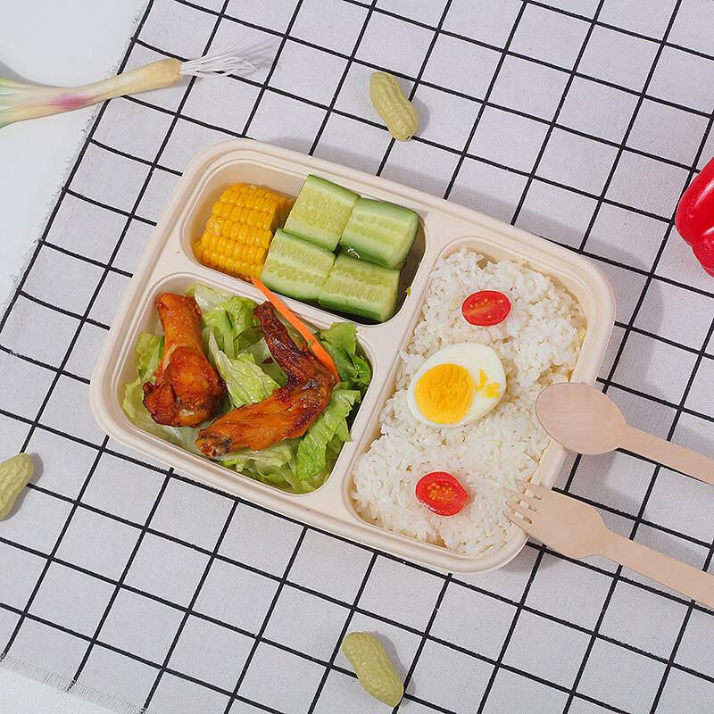 Disposable Corn Starch 3-Compartment Lunch Box with Lid