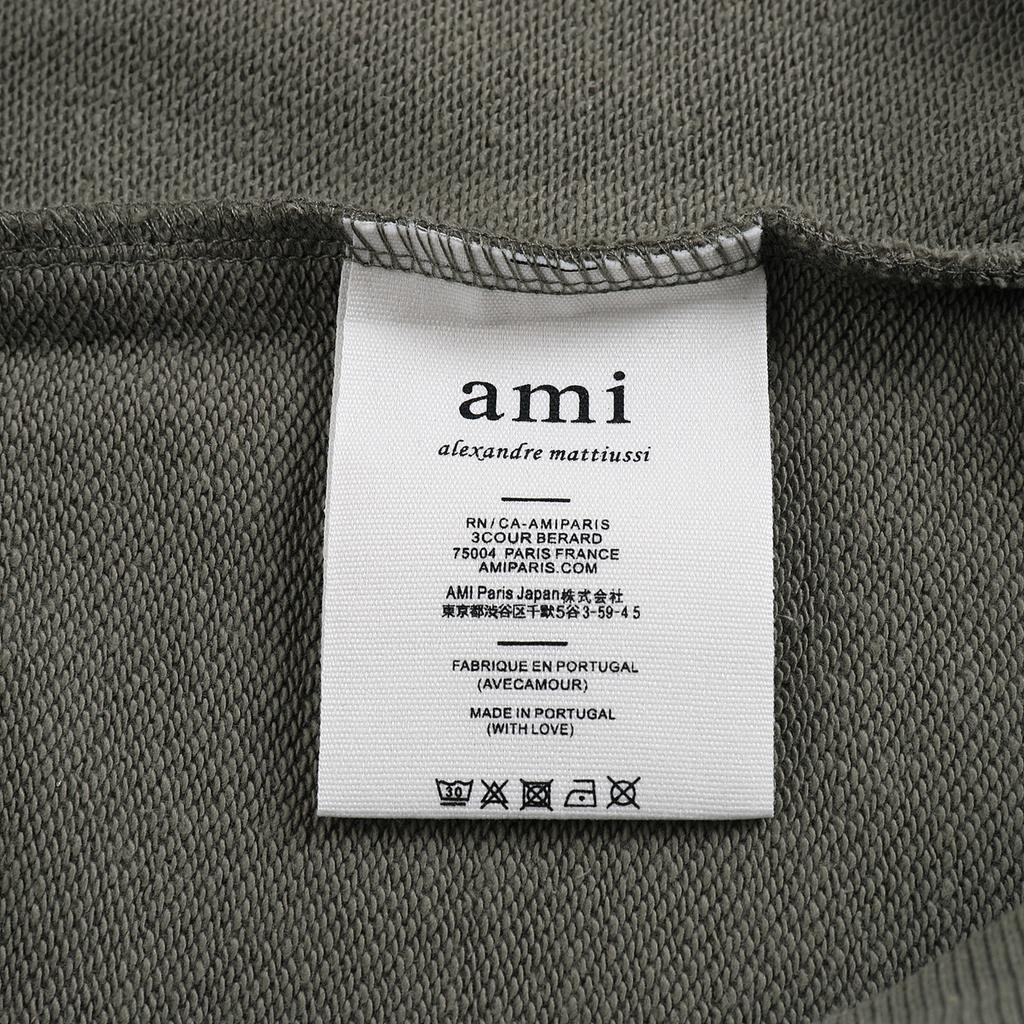 AMI 2025 Höst/Vinter Ny Kollektion Broderad Liten Kärlek i Samma Tygfärg Högkvalitativ Bomull Huvtröja med Rund Hals för Par