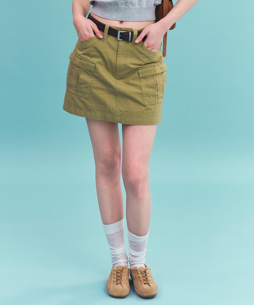 Seteo (W) Ripstop Cargo Mini Skirt Khaki