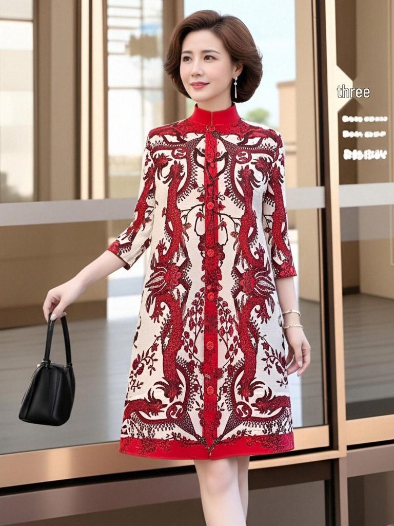 Elegant Spring Pleated Floral Dress for Mature Women