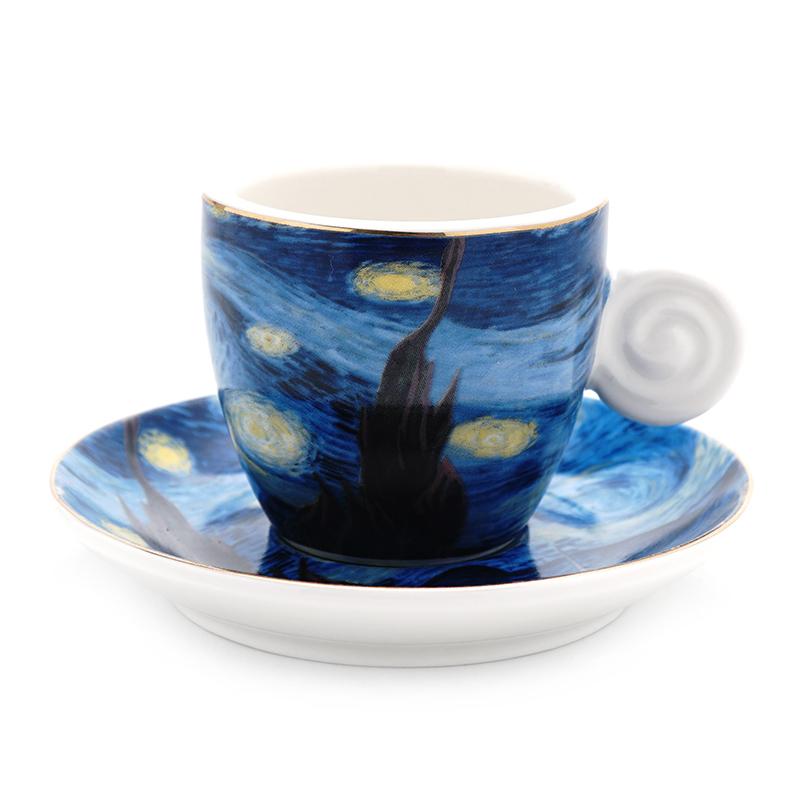 

Van Gogh Coffee Cup Set Luxury Ceramics Coffee Mug And Plate Set Oil Painting ESPRESSO Demitasse Glass Cappuccino Tasting Teacup