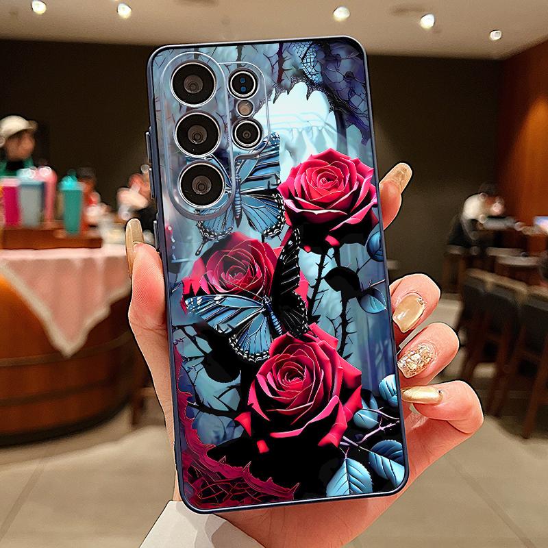 Magnetic For Magsafe Case For Samsung Galaxy S26 Ultra S25 Edge S24 Plus S23 FE S22 A17 A54 A55 A56 A57 5G Red Rose Flowers Pattern Cover