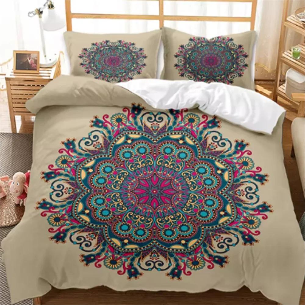 Bohemian Mandala Duvet Cover - Blue Boho Chic Microfiber Bedding Set Twin/Queen/King/Full Size for Kids & Teens