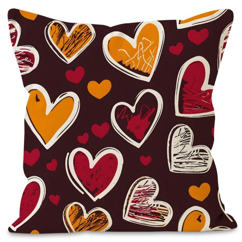Love Heart Print Valentine'S Day Home Decor Pillowcase Bedroom Living Room Sofa Decoration Polyester Cushion Cover With Zipper