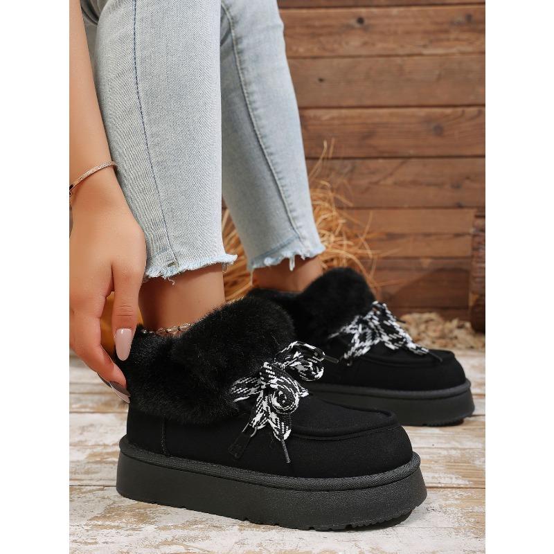 Winter New Lace-up Thick-soled Wool Wool Cotton Shoes 2025 Plus Size Muffin Fleece Warm Snow Boots for Women
