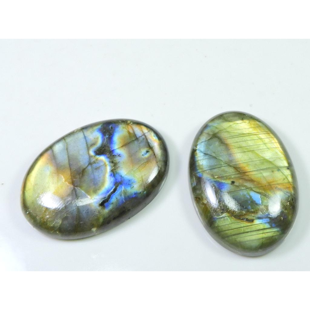 130Cts Labradorite 2Pcs Oval Multi Cabochon Loose Natural Gemstone 37-38MM SK-1286